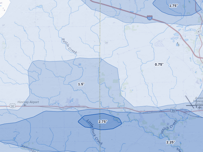 NEXRAD radar-signature map of the hail storm over Big Rock, IL on Mar 30, 2026