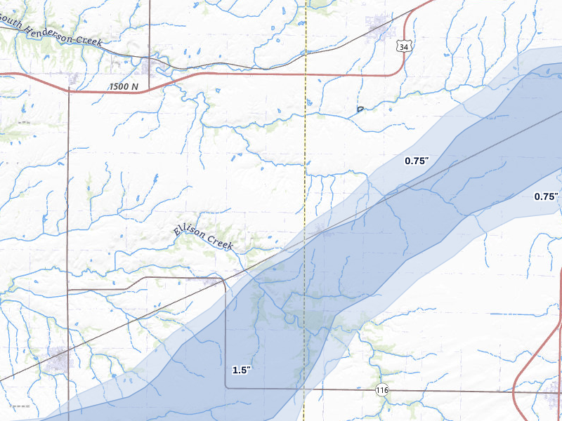 NEXRAD radar-signature map of the hail storm over Biggsville, IL on Apr 2, 2026