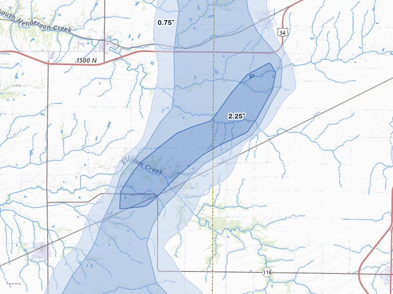 NEXRAD radar-signature map of the hail storm over Biggsville, IL on Apr 17, 2026