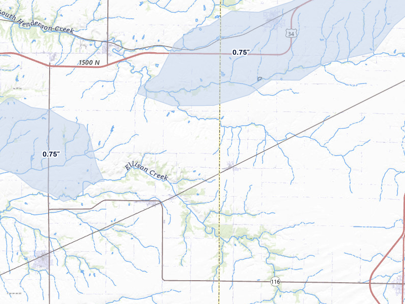 NEXRAD radar-signature map of the hail storm over Biggsville, IL on Aug 12, 2026