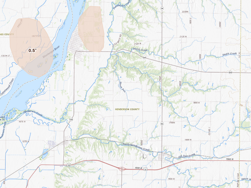 Radar-estimated hail-size map of the storm over Biggsville, IL
