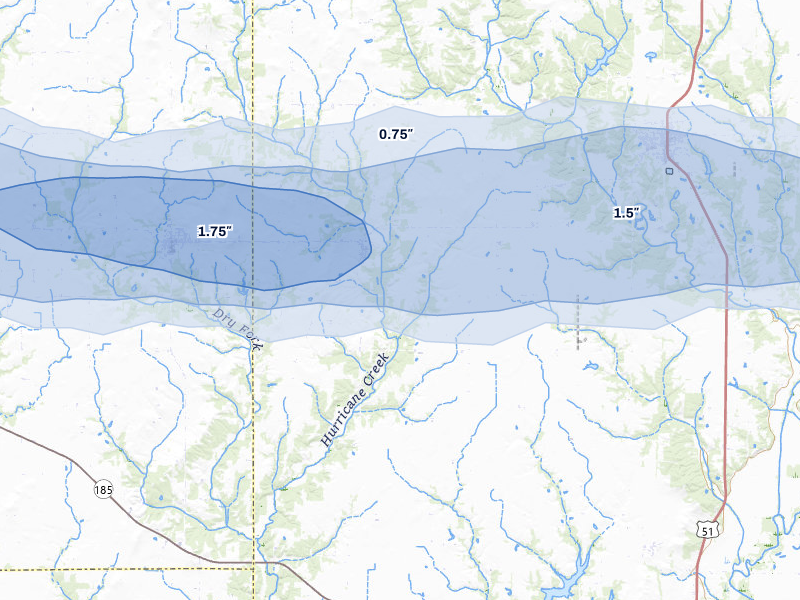 NEXRAD radar-signature map of the hail storm over Bingham, IL on May 4, 2026