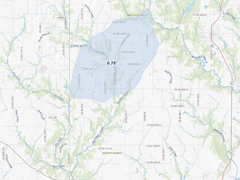 NEXRAD radar-signature map of the hail storm over Bingham, IL on Sep 16, 2026