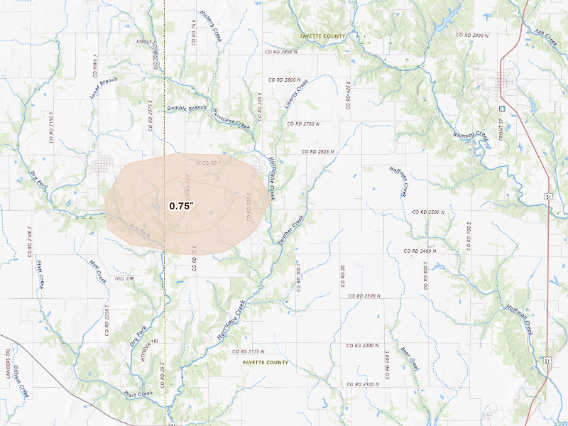Radar-estimated hail-size map of the storm over Bingham, IL