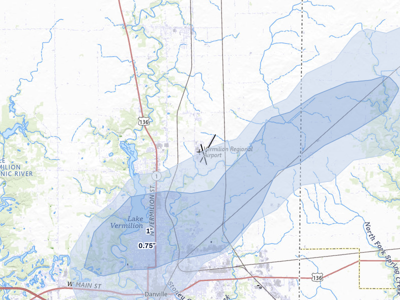 NEXRAD radar-signature map of the hail storm over Bismarck, IL on Apr 3, 2026