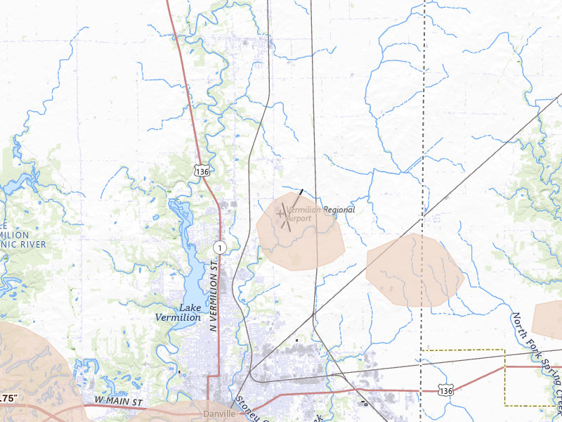 Radar-estimated hail-size map of the storm over Bismarck, IL on Aug 11, 2026