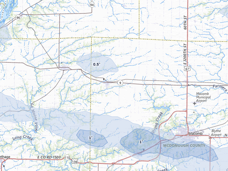 NEXRAD radar-signature map of the hail over Blandinsville, IL