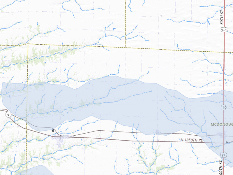 NEXRAD radar-signature map of the hail storm over Blandinsville, IL on Aug 14, 2026