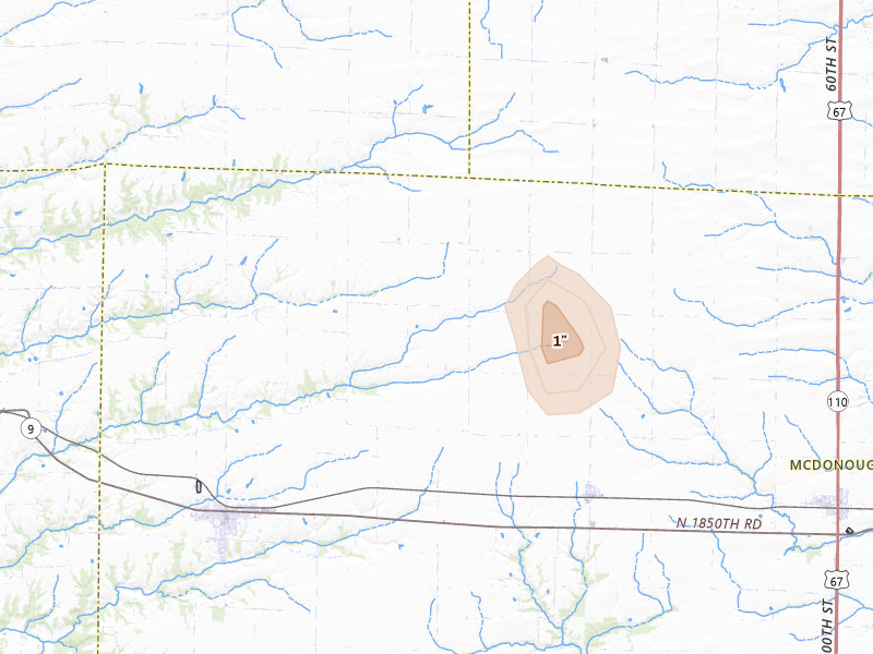 Radar-estimated hail-size map of the storm over Blandinsville, IL