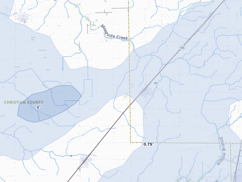 NEXRAD radar-signature map of the hail over Blue Mound, IL