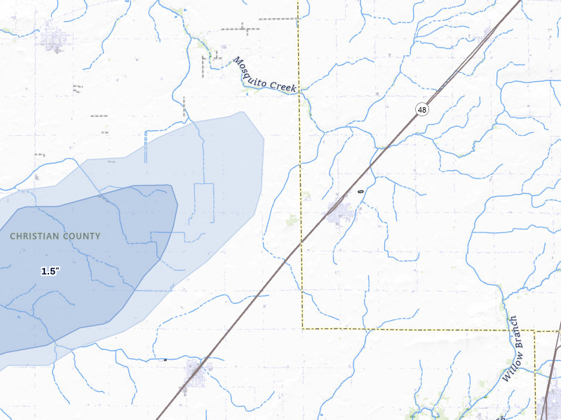 NEXRAD radar-signature map of the hail over Blue Mound, IL