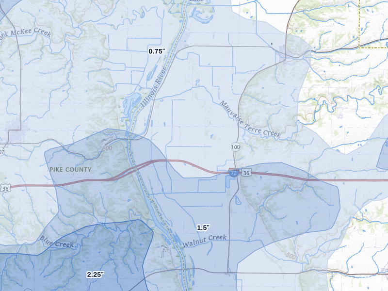 NEXRAD radar-signature map of the hail over Bluffs, IL