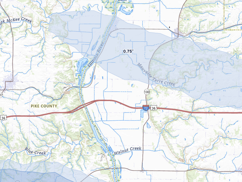 NEXRAD radar-signature map of the hail storm over Bluffs, IL on May 3, 2026