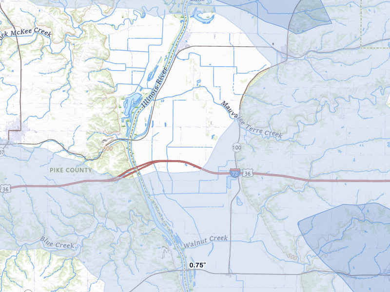 NEXRAD radar-signature map of the hail storm over Bluffs, IL on May 4, 2026