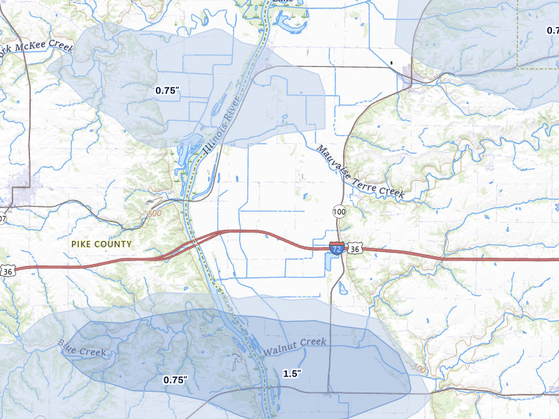 NEXRAD radar-signature map of the hail storm over Bluffs, IL on May 16, 2026