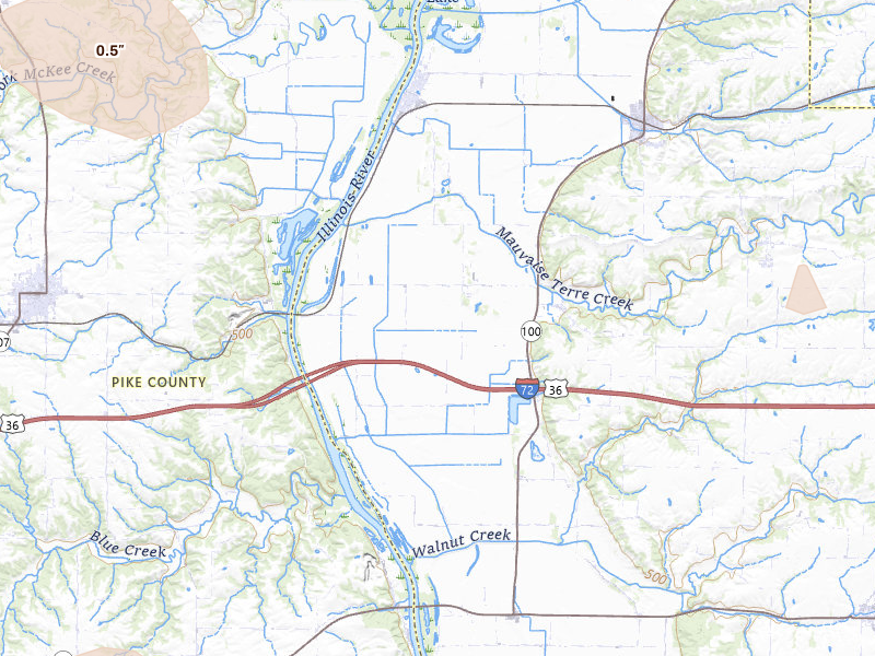 Radar-estimated hail-size map of the storm over Bluffs, IL on Jun 17, 2026