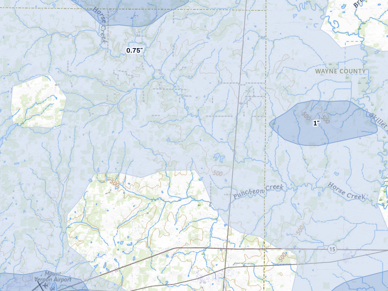 NEXRAD radar-signature map of the hail over Bluford, IL