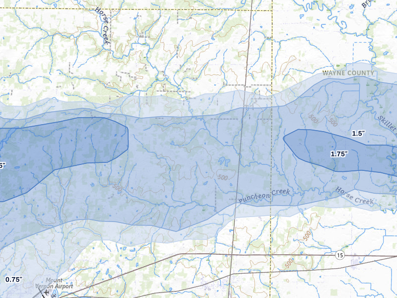 NEXRAD radar-signature map of the hail storm over Bluford, IL on May 16, 2026