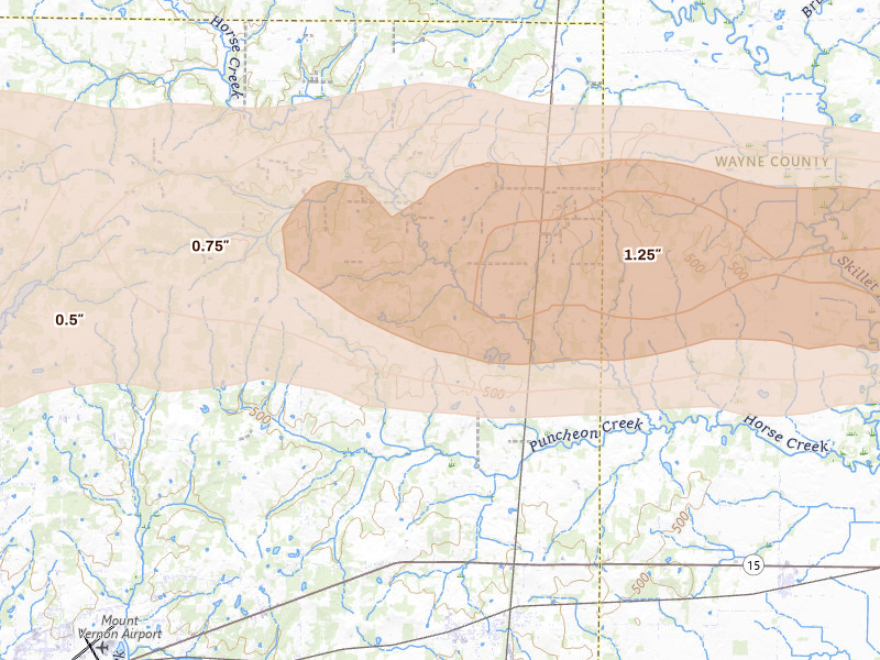 Radar-estimated hail-size map of the storm over Bluford, IL