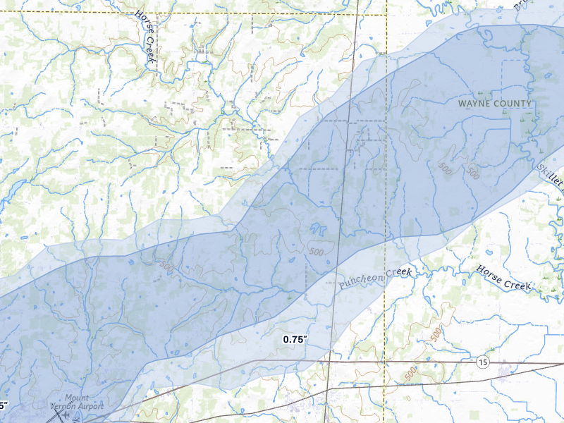 NEXRAD radar-signature map of the hail over Bluford, IL