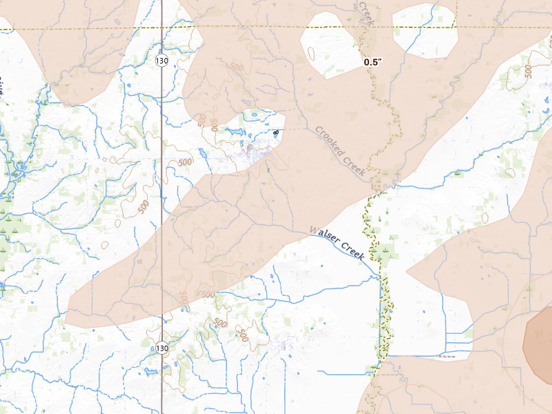 Radar-estimated hail-size map of the storm over Bone Gap, IL on Apr 27, 2026