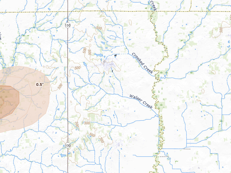 Radar-estimated hail-size map of the storm over Bone Gap, IL on Jul 9, 2026