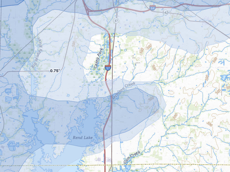 NEXRAD radar-signature map of the hail over Bonnie, IL
