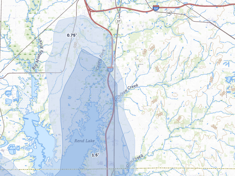 NEXRAD radar-signature map of the hail over Bonnie, IL