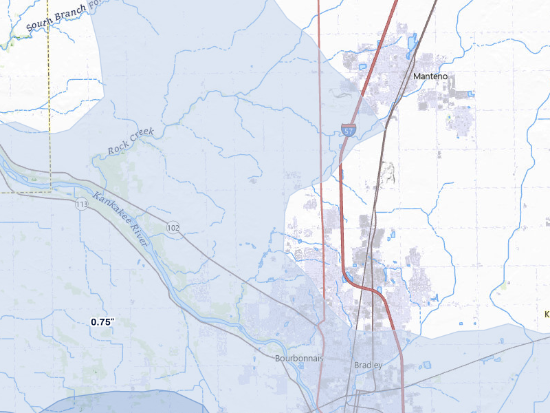 NEXRAD radar-signature map of the hail storm over Bourbonnais, IL on May 4, 2026