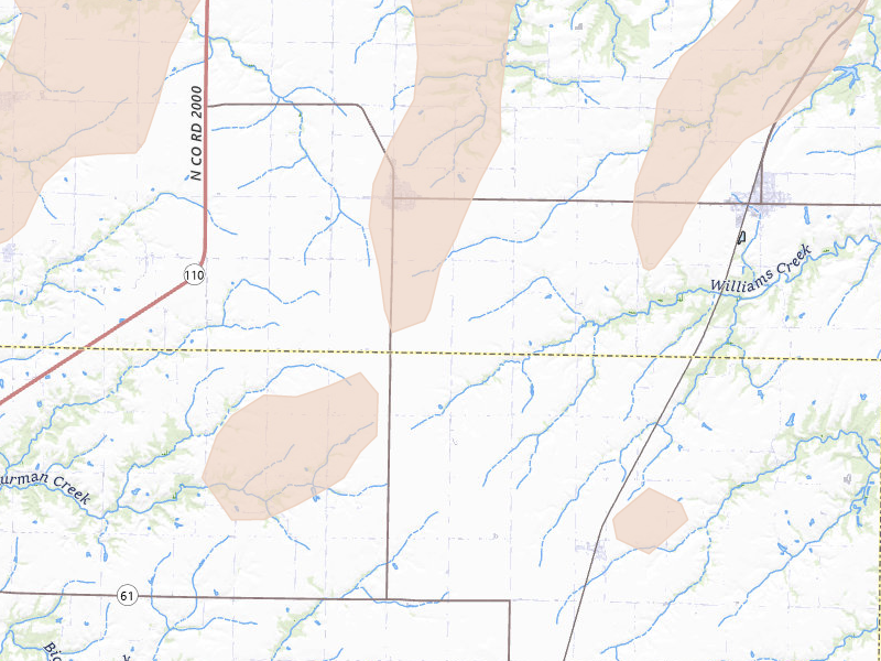 Radar-estimated hail-size map of the storm over Bowen, IL on Apr 17, 2026