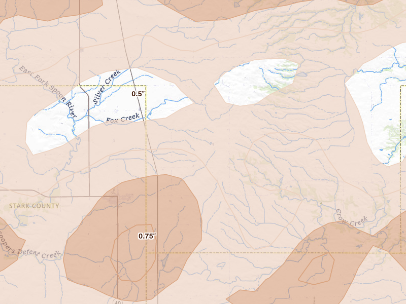 Radar-estimated hail-size map of the storm over Bradford, IL on Mar 10, 2026