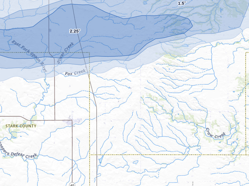 NEXRAD radar-signature map of the hail storm over Bradford, IL on Mar 30, 2026