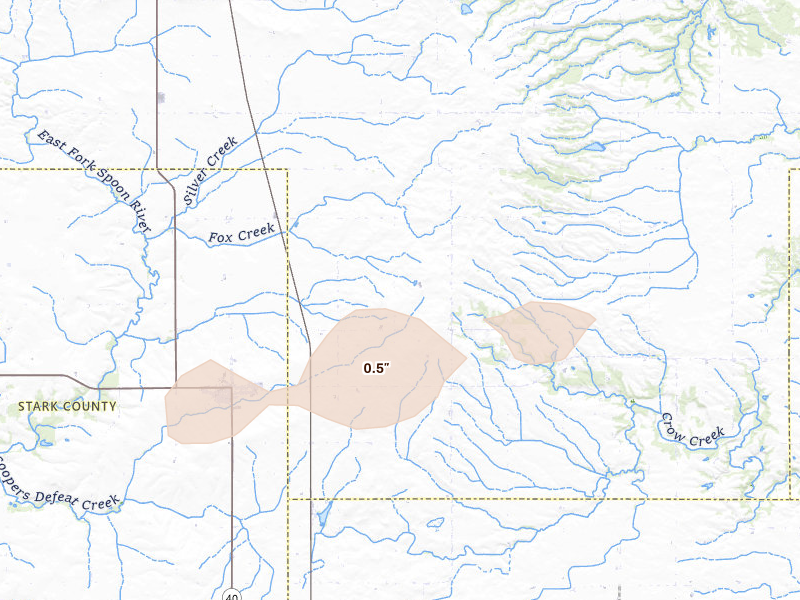 Radar-estimated hail-size map of the storm over Bradford, IL on Mar 31, 2026