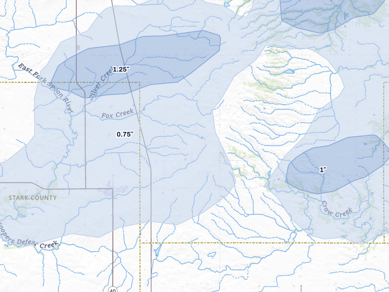 NEXRAD radar-signature map of the hail storm over Bradford, IL on Apr 2, 2026