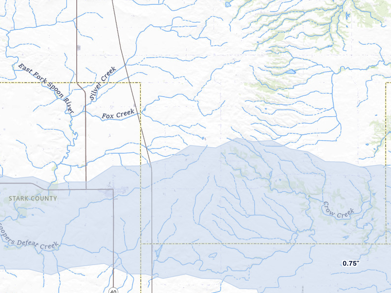 NEXRAD radar-signature map of the hail storm over Bradford, IL on Jun 5, 2026