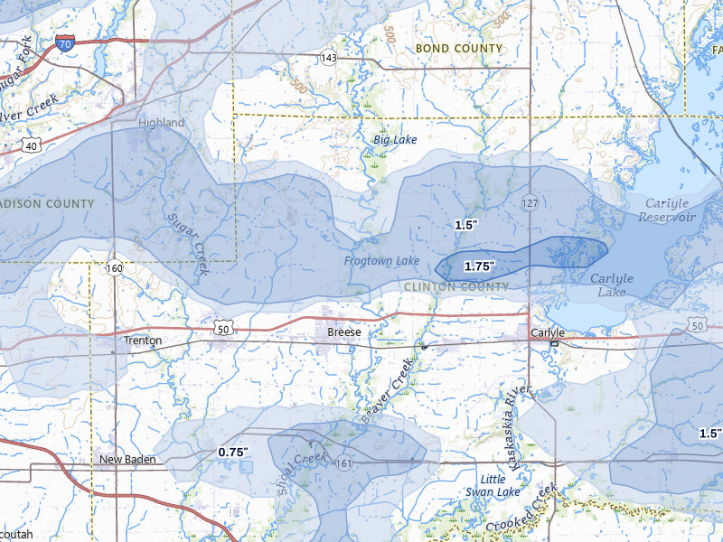NEXRAD radar-signature map of the hail over Breese, IL