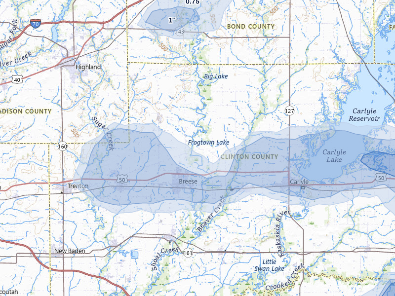 NEXRAD radar-signature map of the hail storm over Breese, IL on May 16, 2026