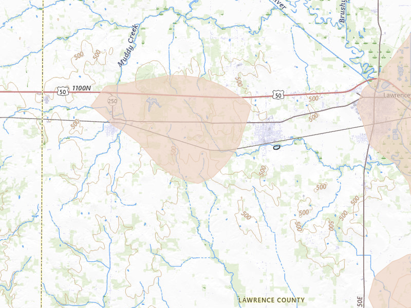 Radar-estimated hail-size map of the storm over Bridgeport, IL on May 16, 2026