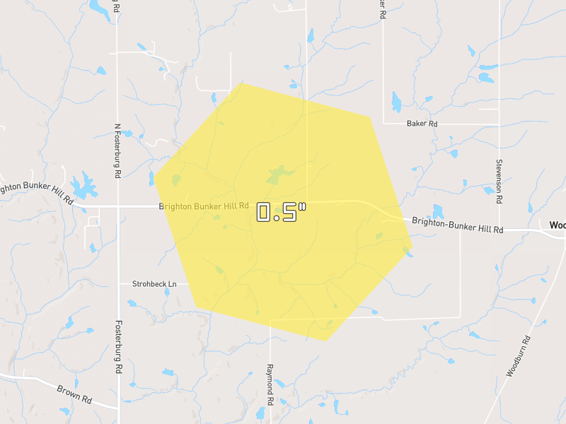 Hail map of Brighton, IL on Jun 1, 2026, hail up to 0.5"