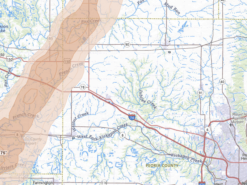 Radar-estimated hail-size map of the storm over Brimfield, IL on Apr 17, 2026