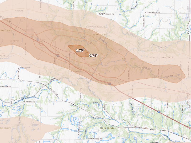 Radar-estimated hail-size map of the storm over Brimfield, IL