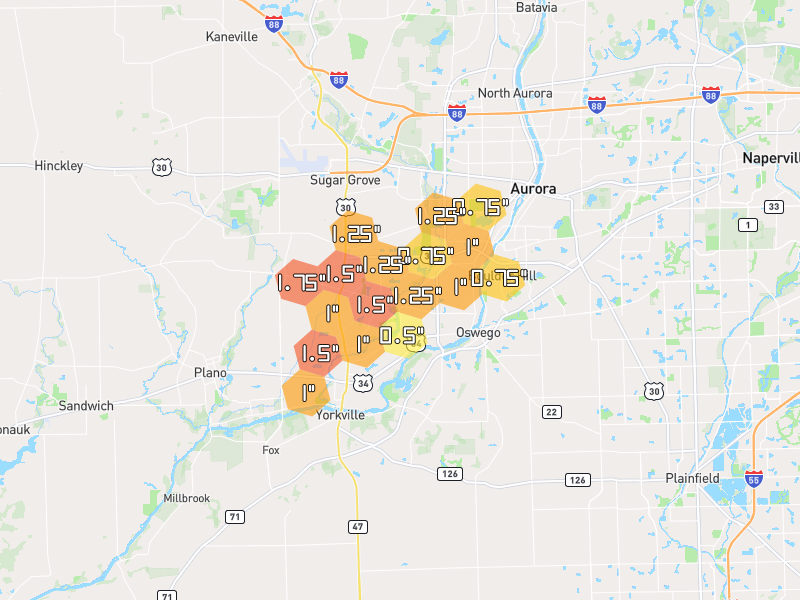 Hail map of Bristol, IL on Jul 3, 2026, hail up to 1.75"