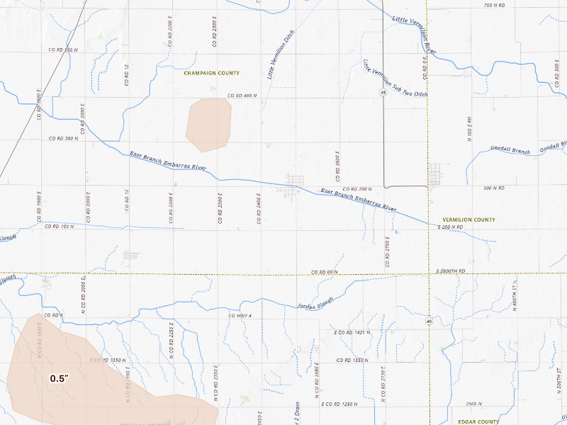 Radar-estimated hail-size map of the storm over Broadlands, IL