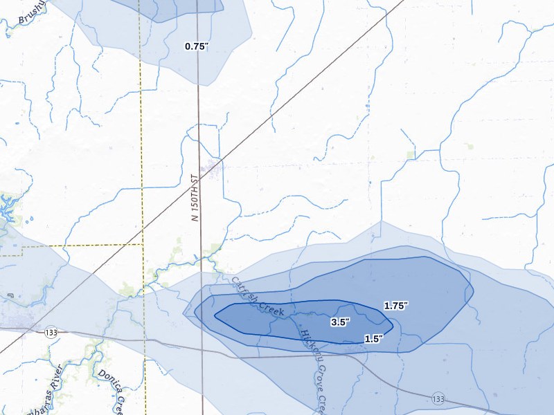 NEXRAD radar-signature map of the hail storm over Brocton, IL on Aug 11, 2026