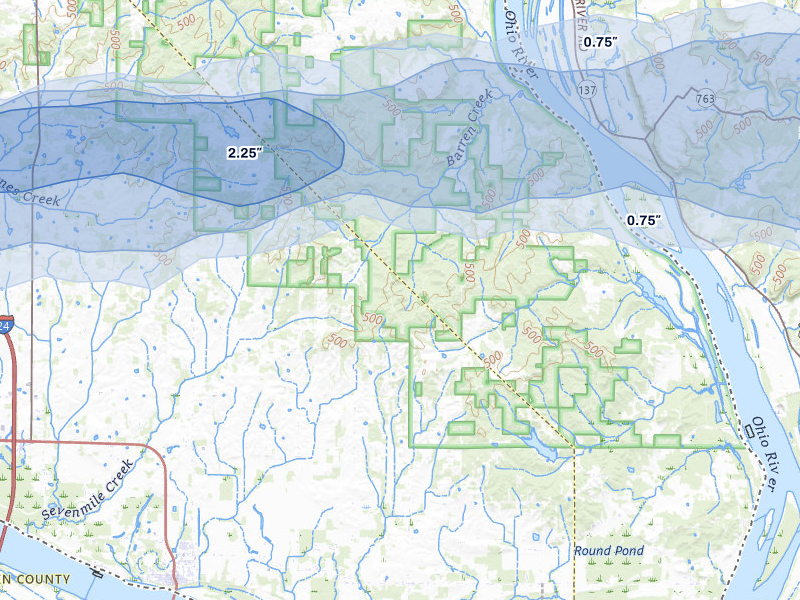 NEXRAD radar-signature map of the hail over Brookport, IL