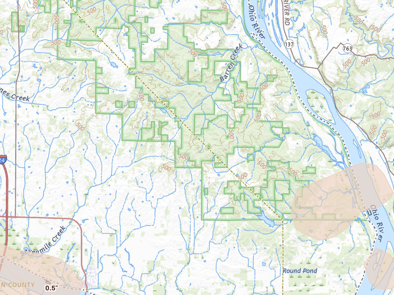 Radar-estimated hail-size map of the storm over Brookport, IL on May 31, 2026