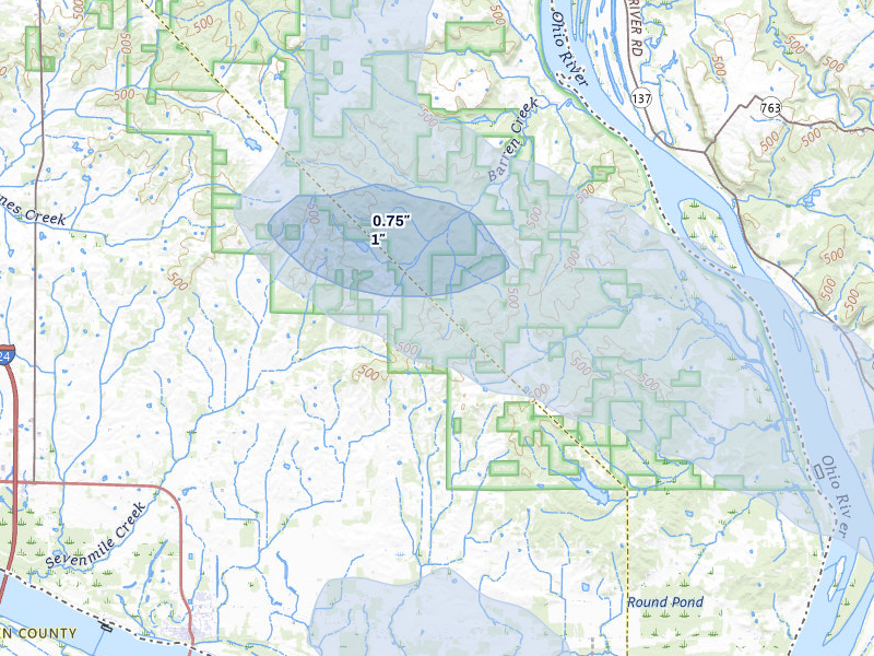 NEXRAD radar-signature map of the hail storm over Brookport, IL on Jun 1, 2026