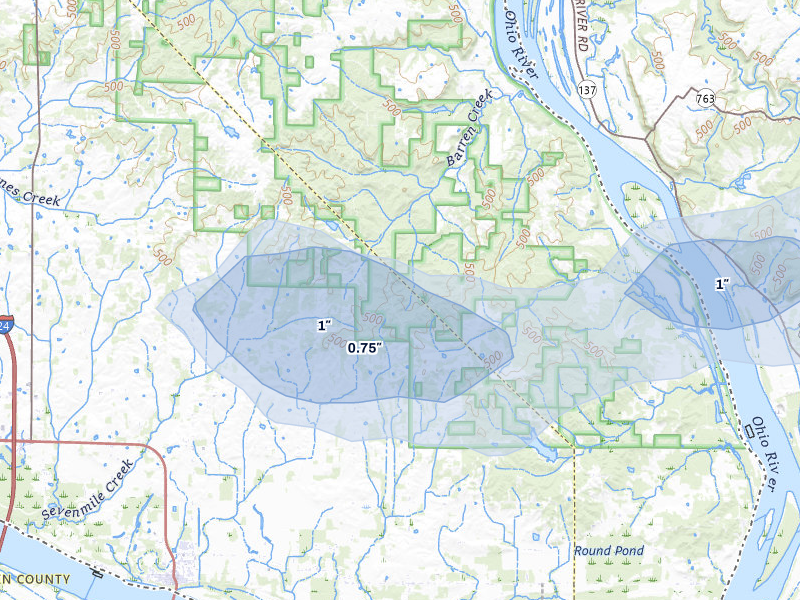 NEXRAD radar-signature map of the hail storm over Brookport, IL on Jun 8, 2026