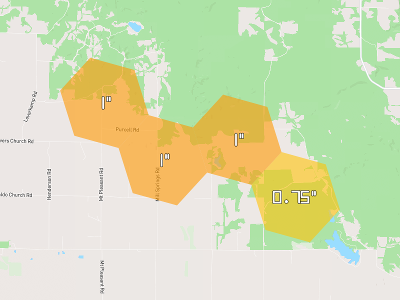 Hail map of Brookport, IL on Jun 9, 2026, hail up to 1"
