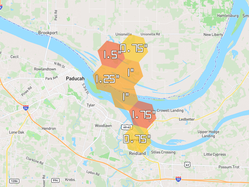 Hail map of Brookport, IL on Jul 3, 2026, hail up to 1.75"